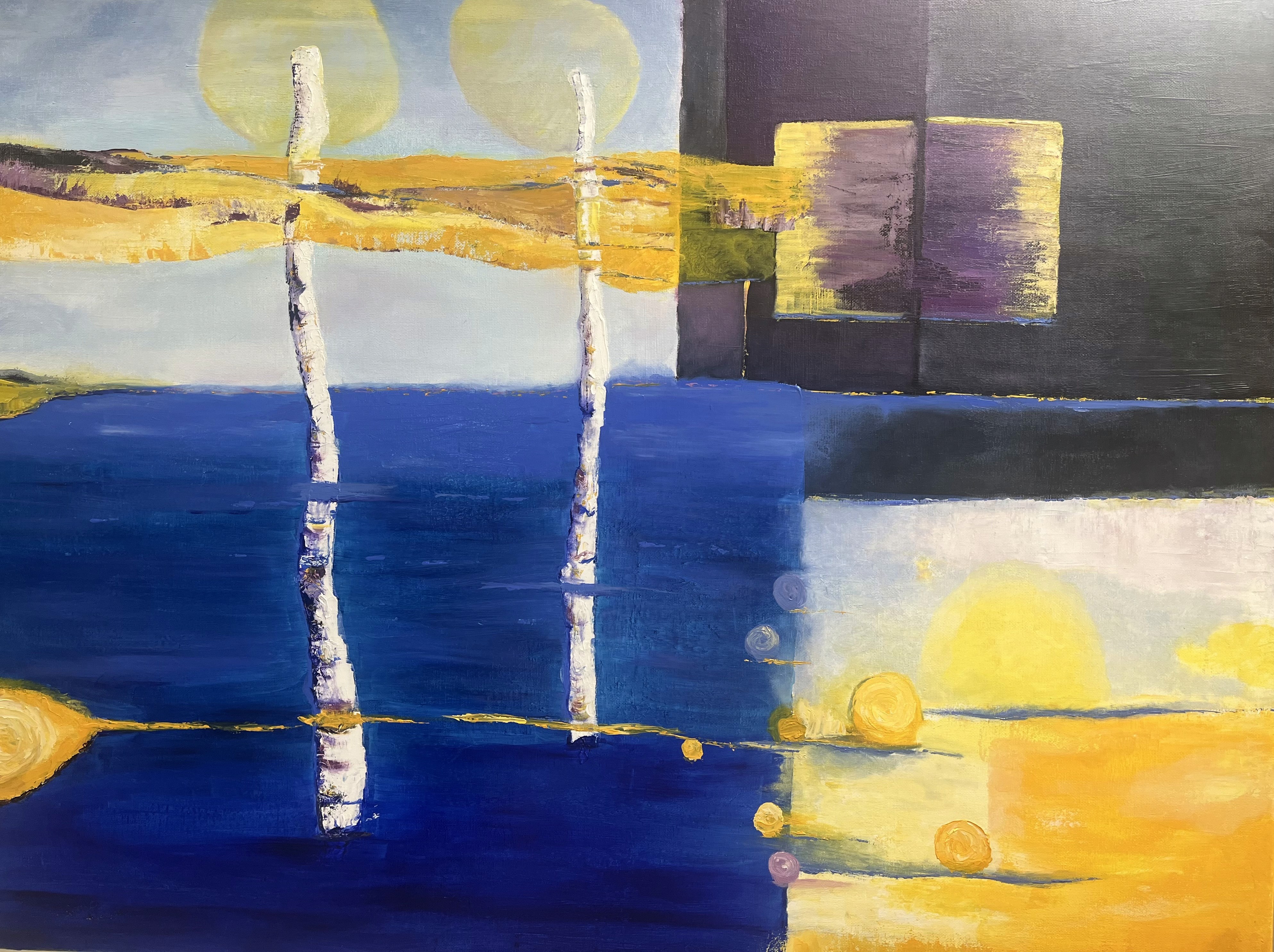 Yellow red green and black abstract painting