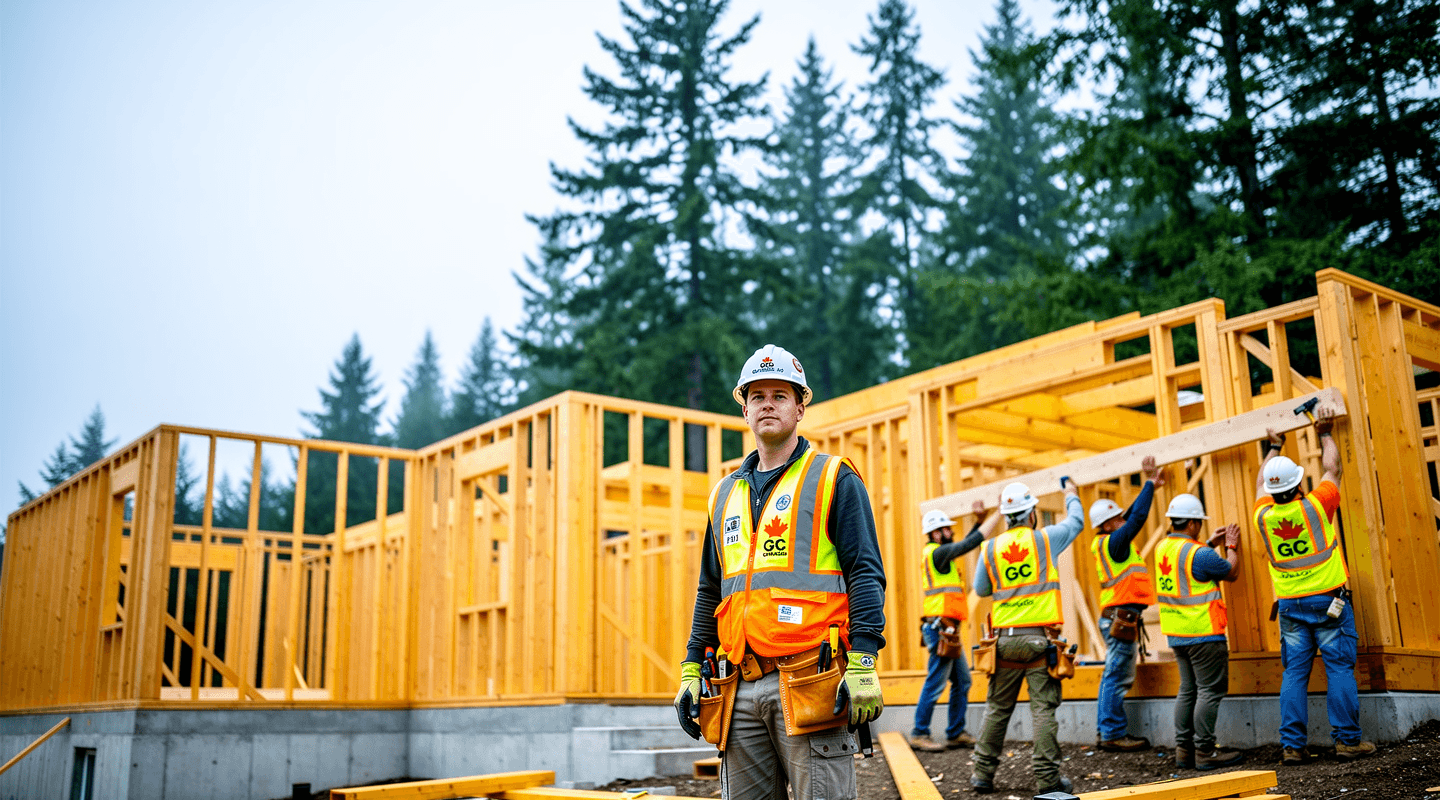An incorporated tradesperson at a single jobsite with the general contractor's branded crew working alongside, suggesting deep client concentration