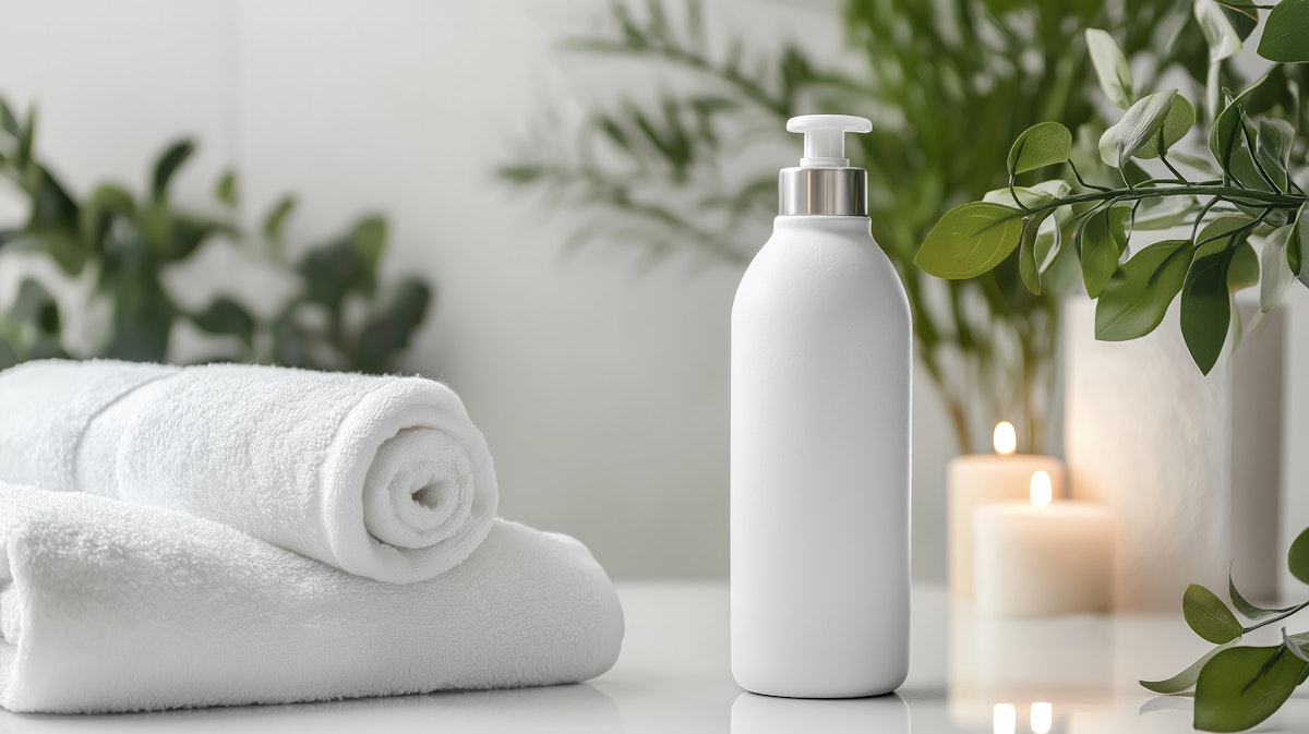 lotion bottle with towels