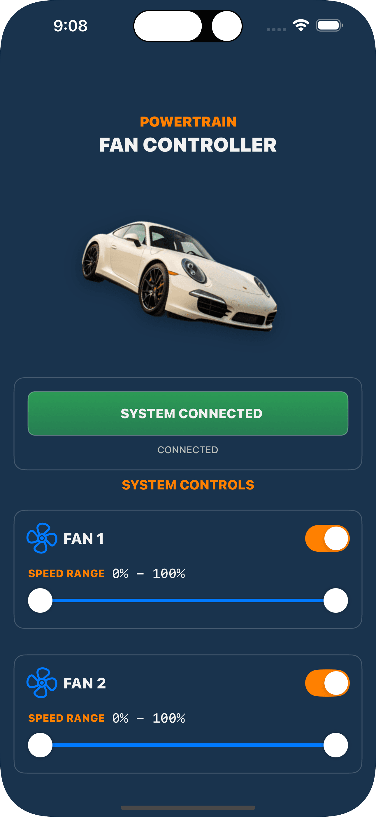 custom iOS app POC for controling fan control hardware