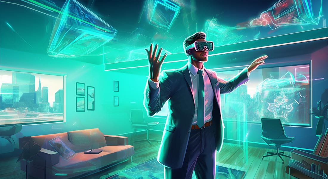 Asset manager met VR-bril op, Adalace