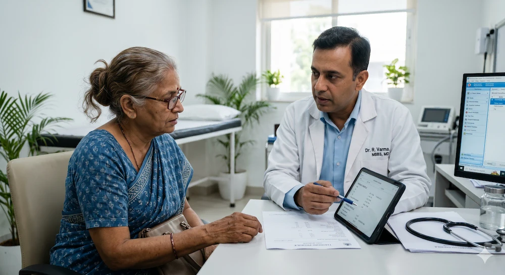 elderly Woman and doctor talking