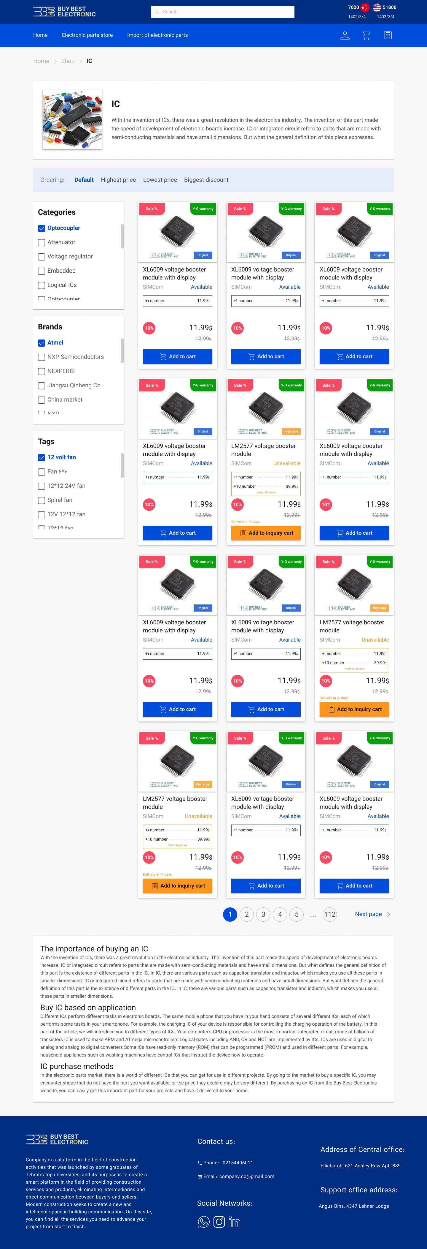 Product category page UI showing filters, product cards, and layout hierarchy