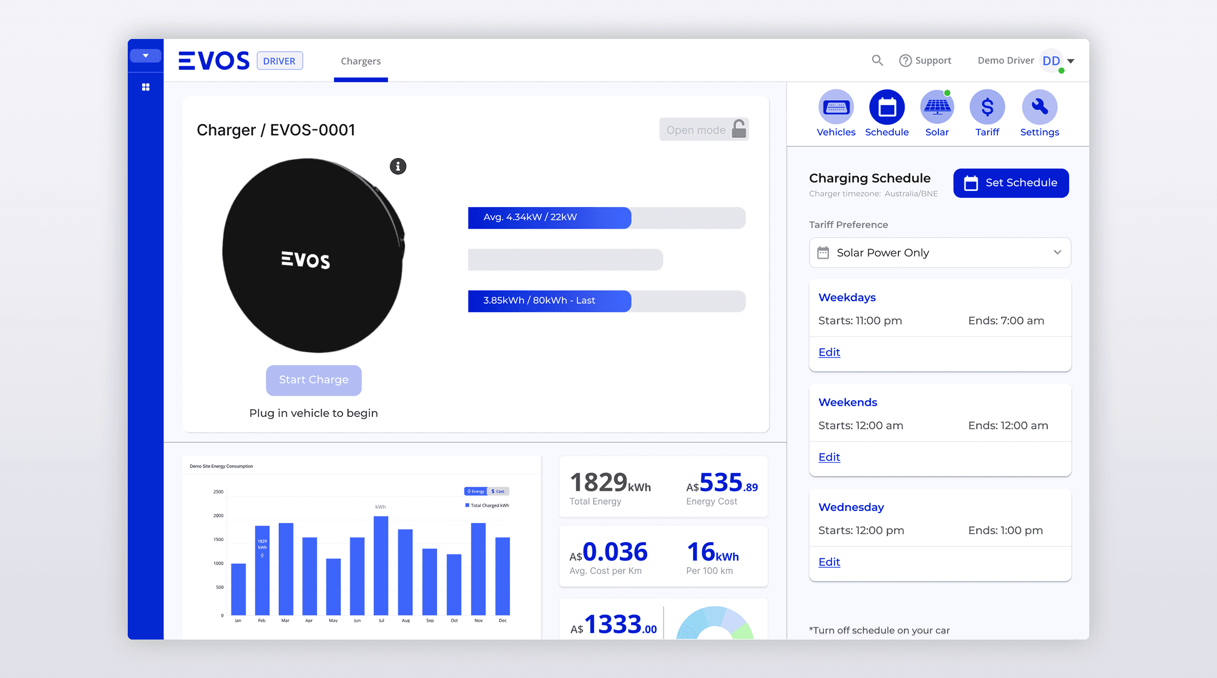 EV Charger schedule page