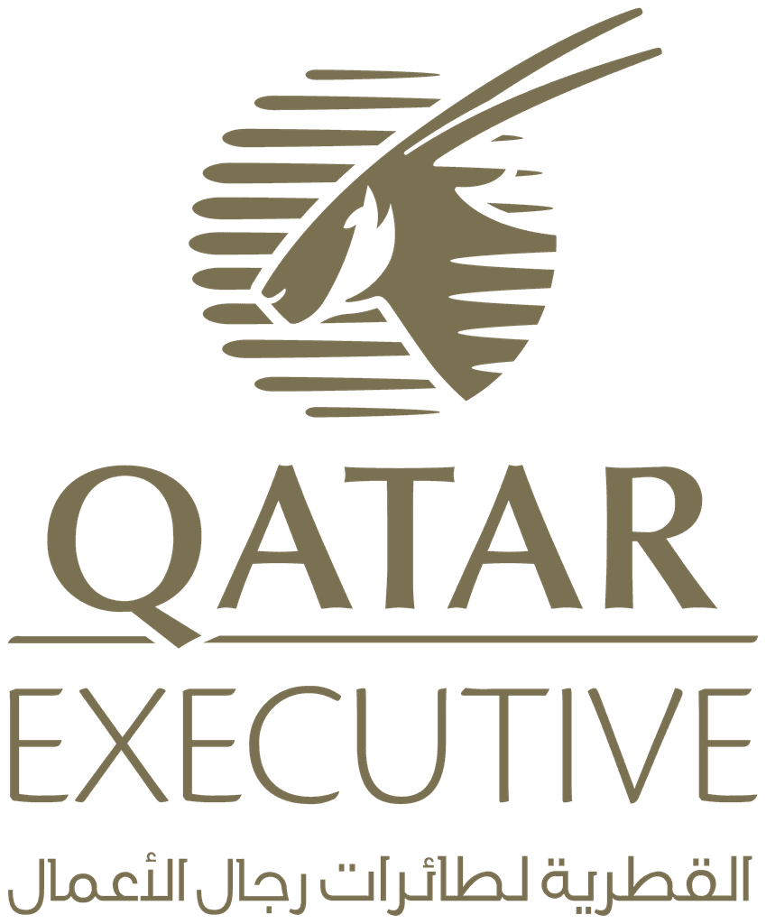 Qatar Executive private jet charter company logo with gold falcon emblem