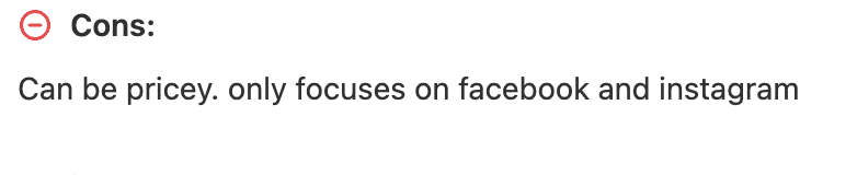 AdSpy cons mentioning high price and limited to Facebook and Instagram