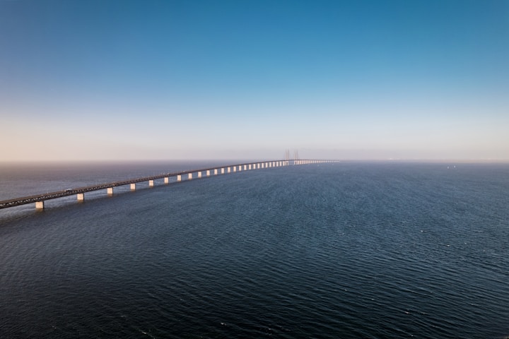 Long bridge extending across open water