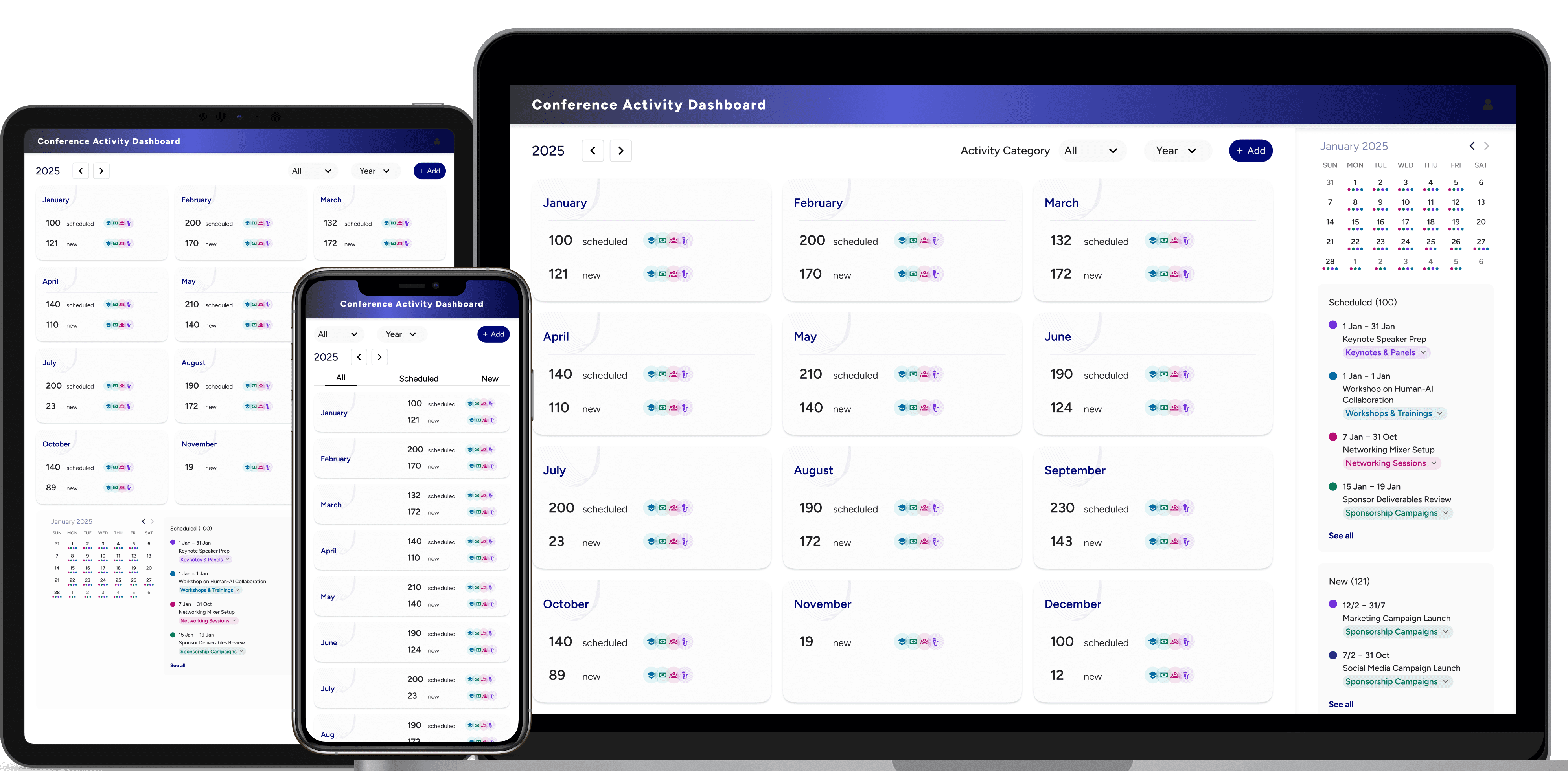 Conference Activity Dashboard desktop and mobile screen.