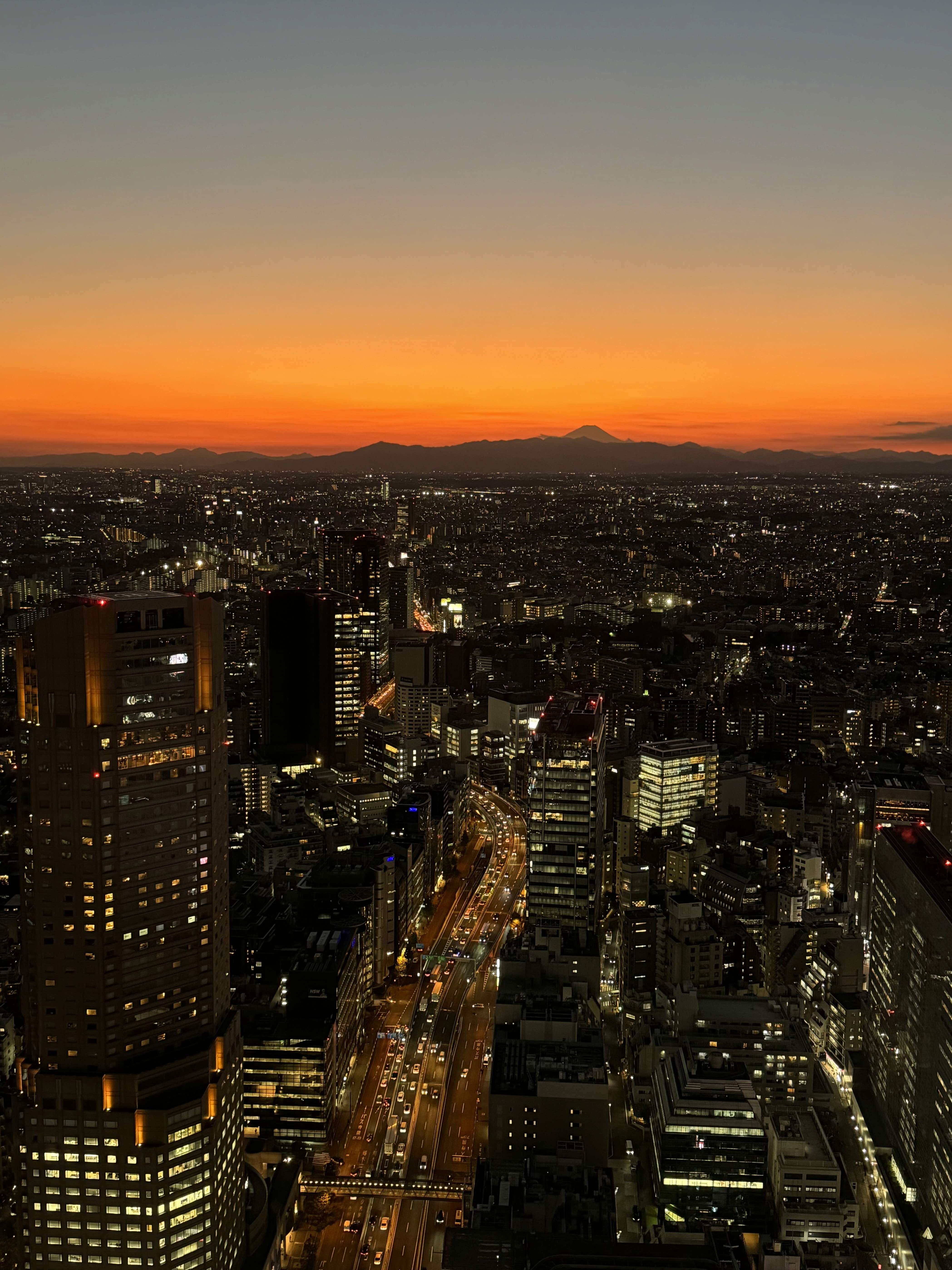 Person sitting on a ledge overlooking New York City skyline
