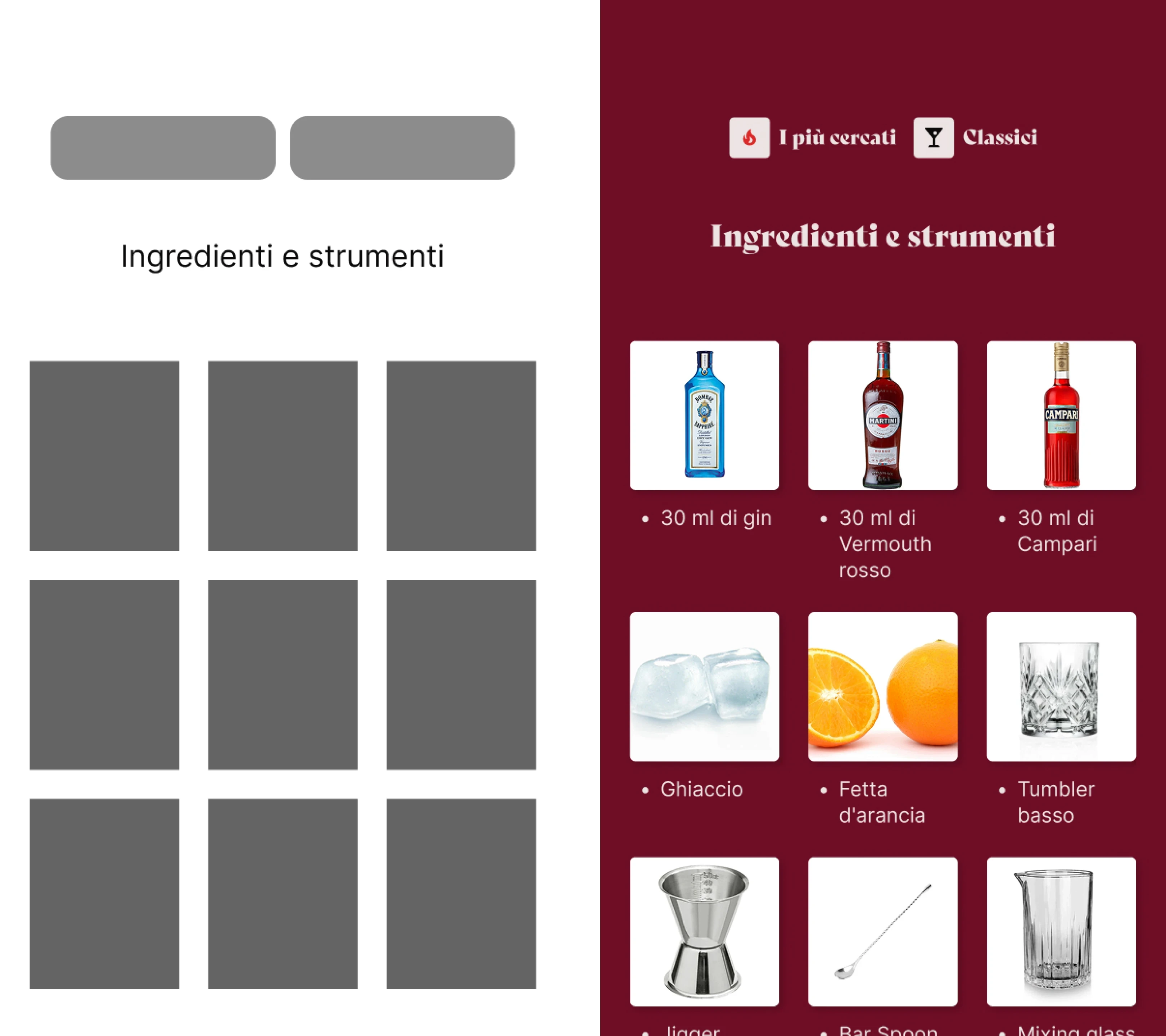 bozza ingredienti pagina ricetta