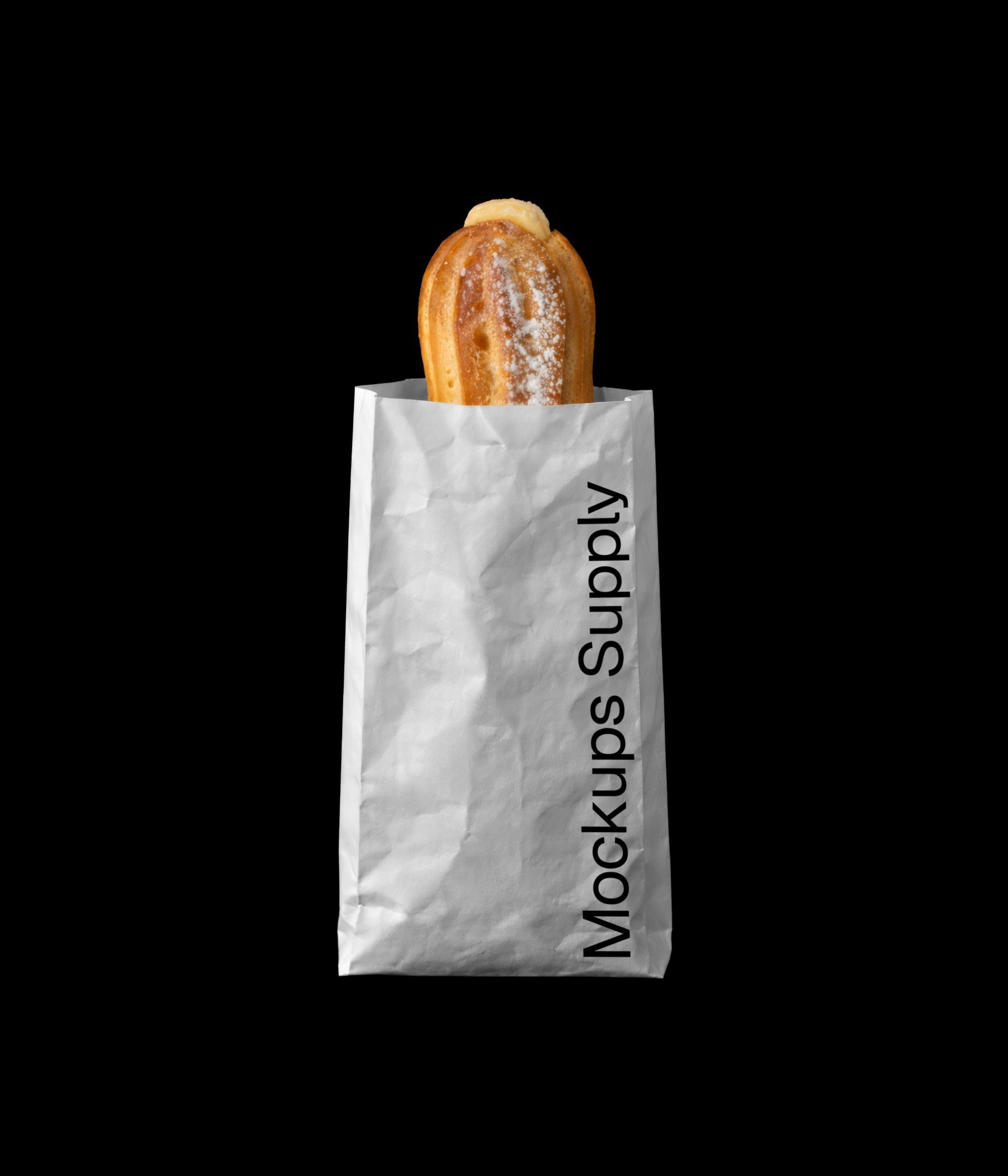 Cream eclair in paper bag mockup for photoshop download psd