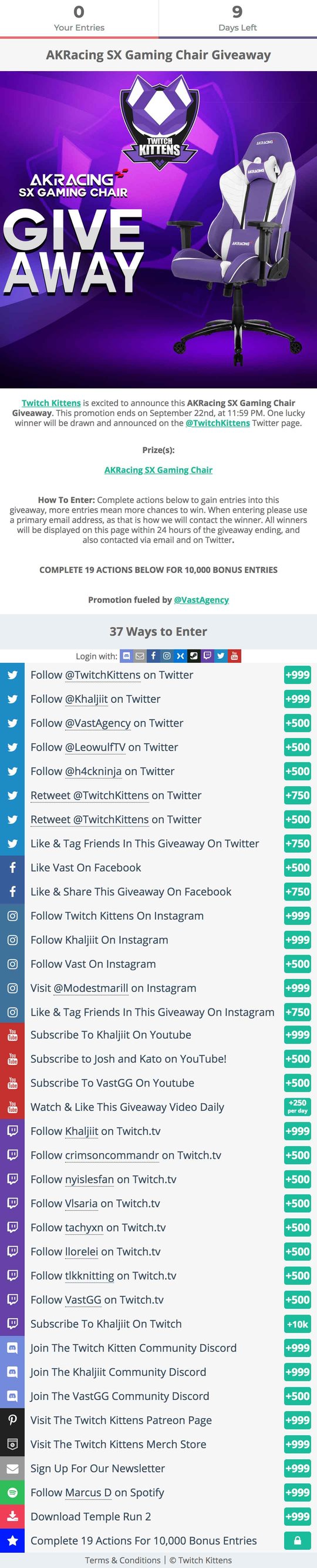 Twitch Kittens' Gleam Competitions campaign widget