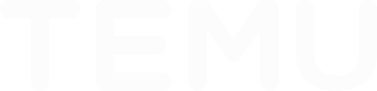 TEMU logo. White, bold, rounded uppercase letters on a black background.
