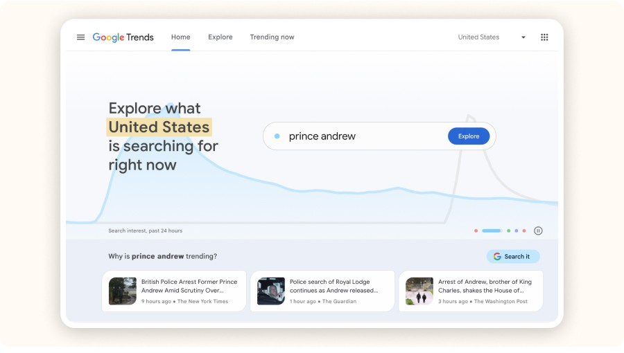 Google Trends homepage
