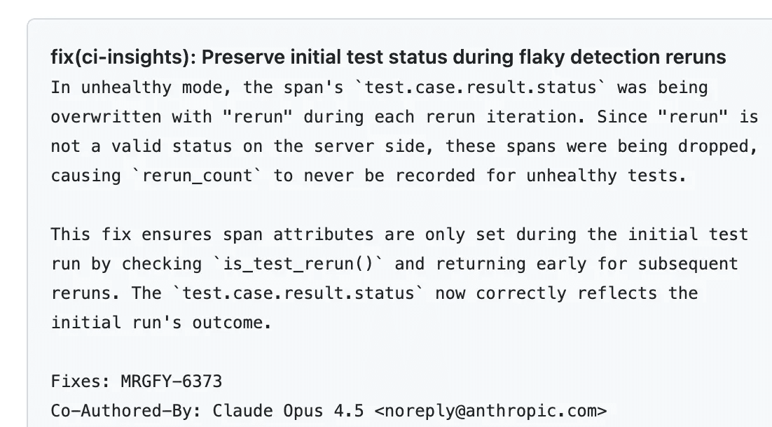 A commit message written by Claude Code.