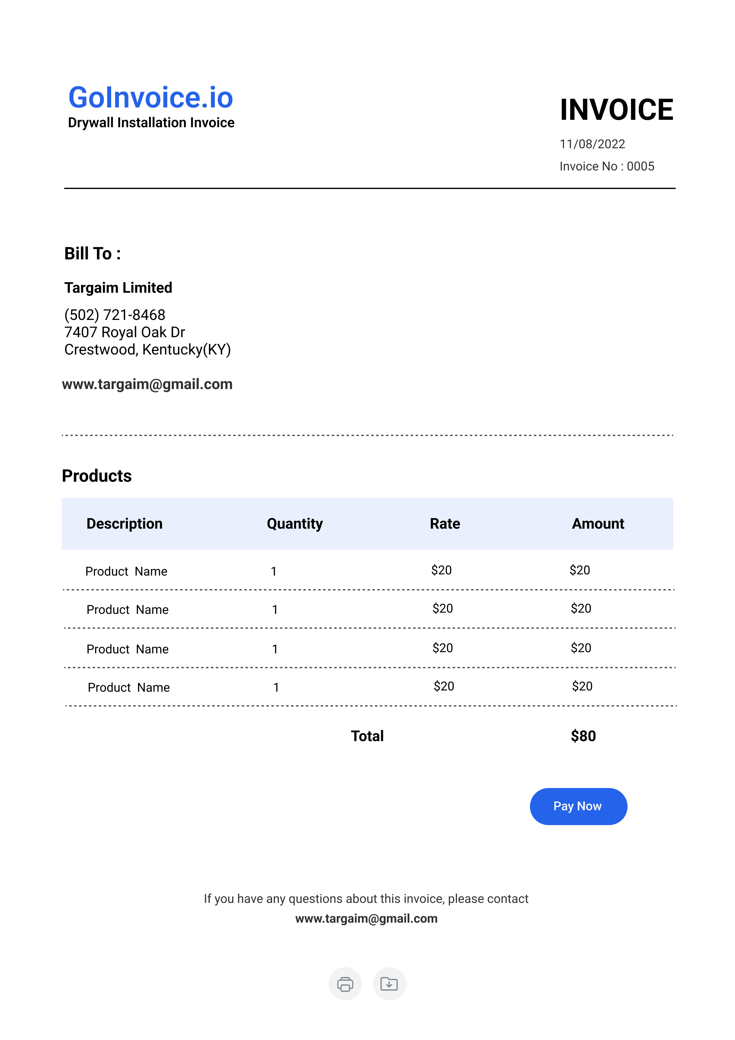 Drywall Installation Invoice