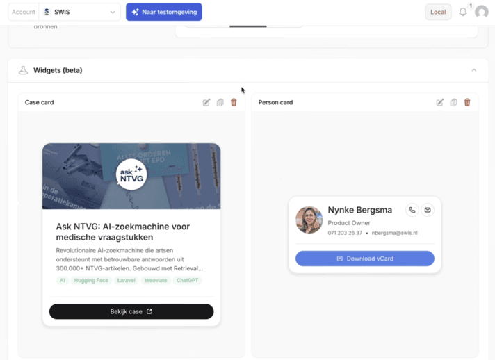 Widgets beheren in vragen.ai