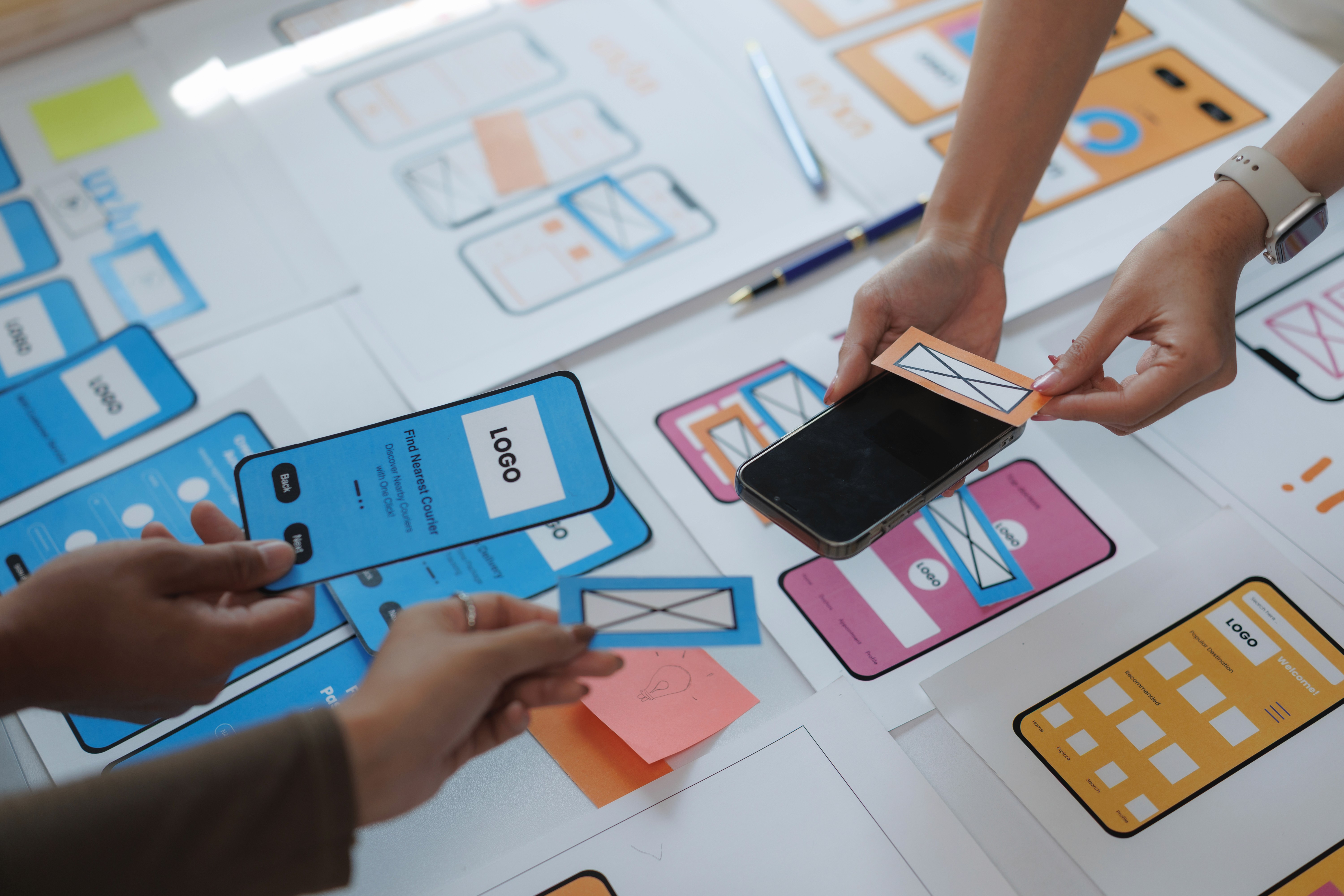Close-up of blue flowers, glistening with droplets of water, creating a serene and calming atmosphere.