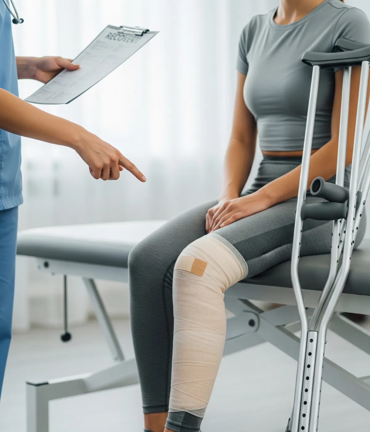 A doctor explaining the recovery plan to an ACL reconstruction patient.