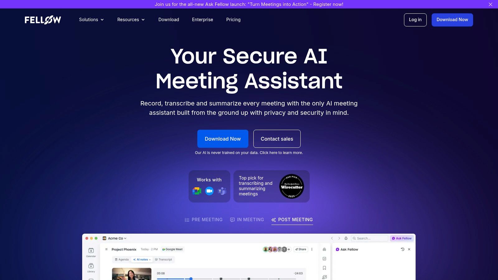 Outil de management de réunion Fellow pour des comptes rendus automatiques