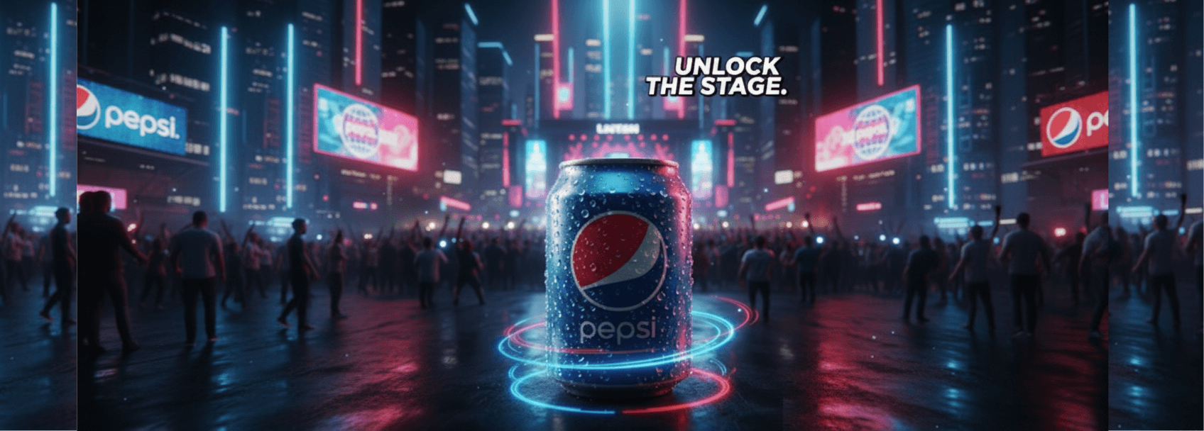 Futuristic Pepsi ad scene generated by AI, showcasing AI's potential for cinematic brand commercials.