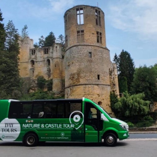 Front of the bus and Beaufort Castle