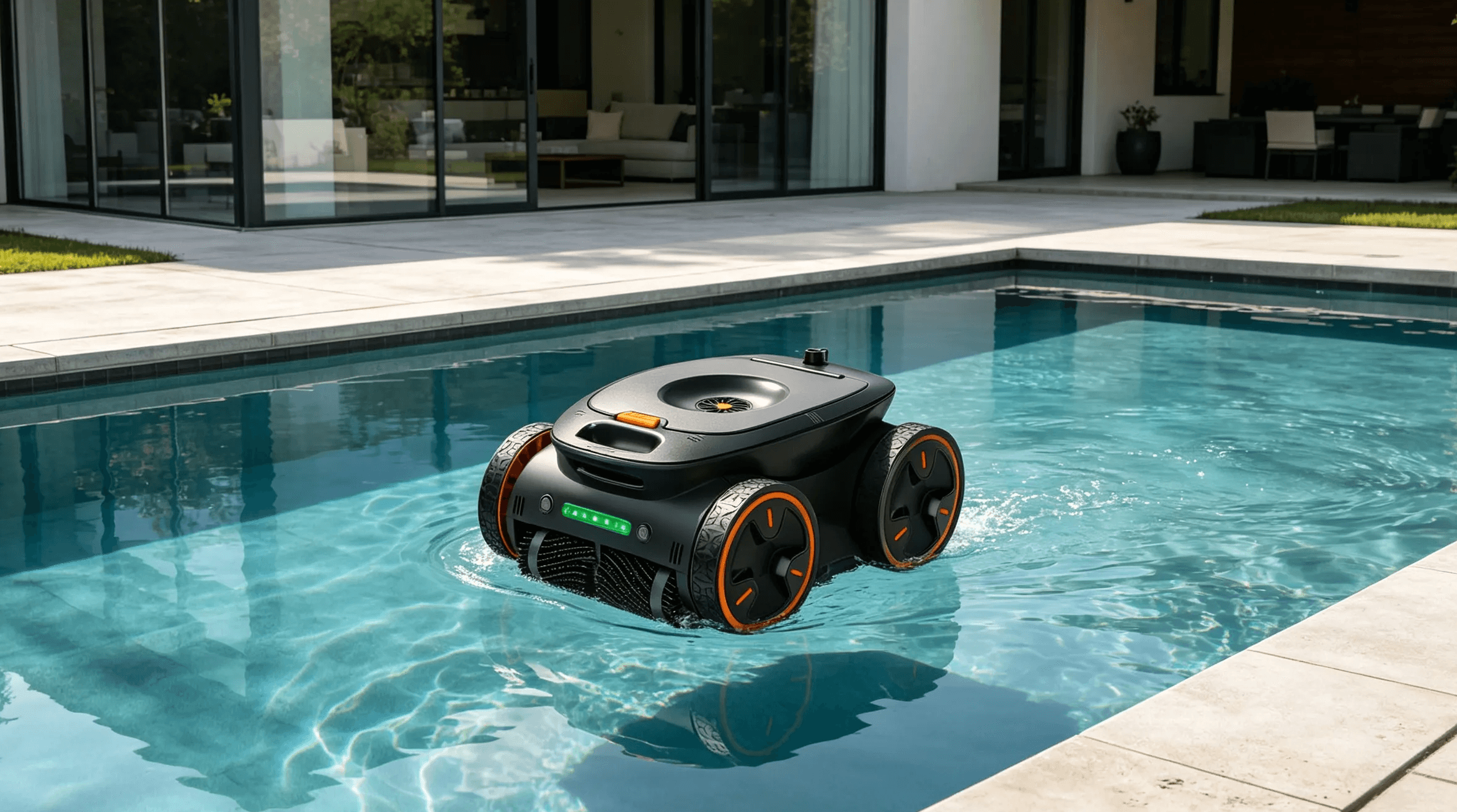 Robotic pool cleaner working on different swimming pool surfaces