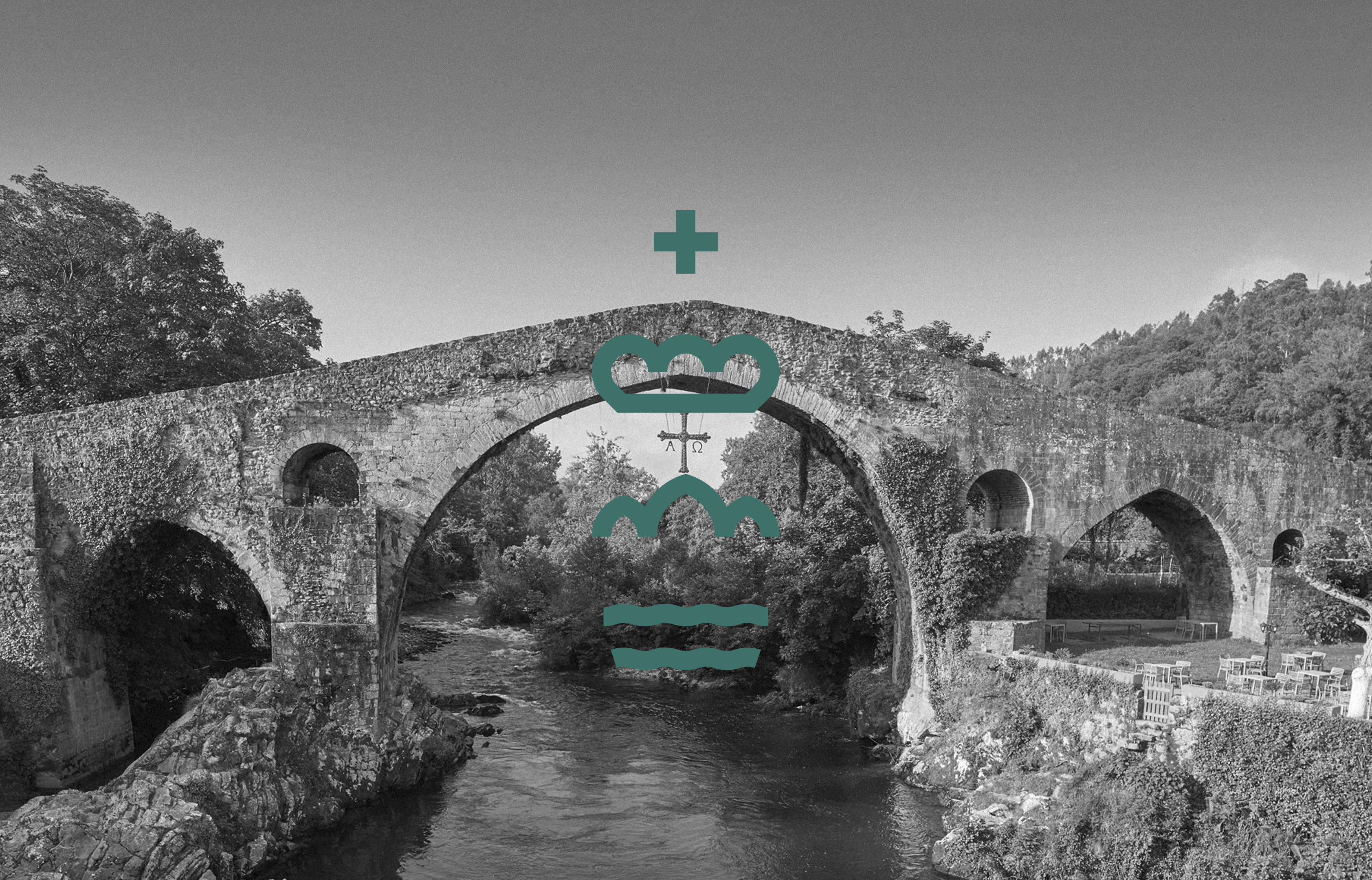 Símbolo de la marca turística de Cangas de Onís inspirado en los arcos del Puente Romano