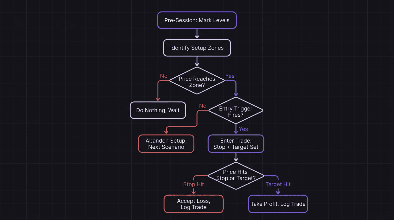 If-then decision tree for pre-session trade scenario planning