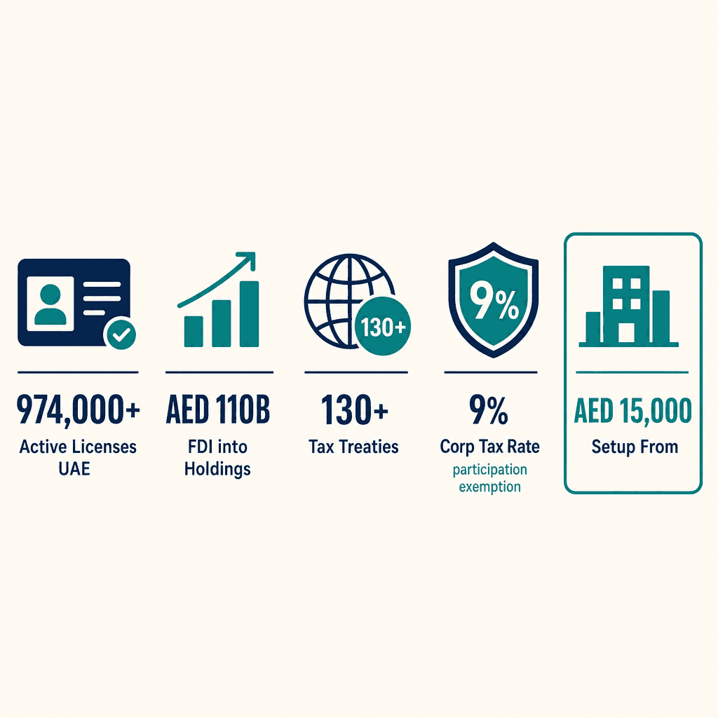Infographic: Holding Company Dubai - License, Structure, Costs and Benefits