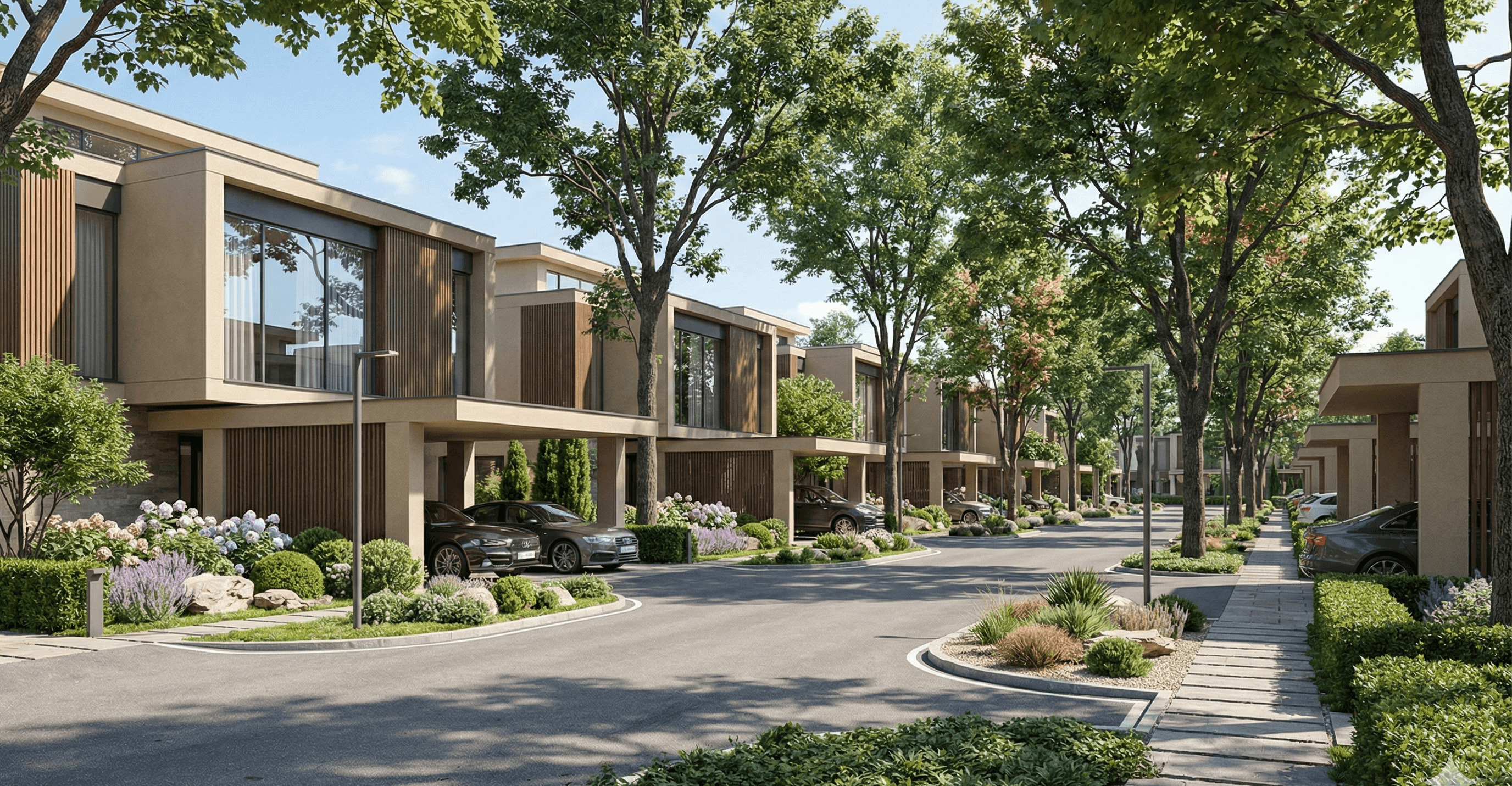 Modern hotel lobby with sleek reception desk and seating.