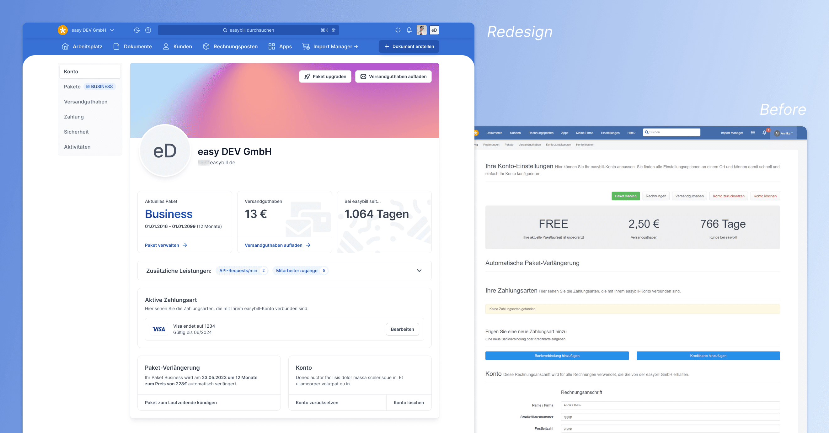 Redesign of Account page