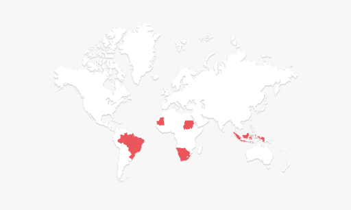 A world map with specific regions highlighted in red, representing the identification of invalid or out-of-geo traffic locations.
