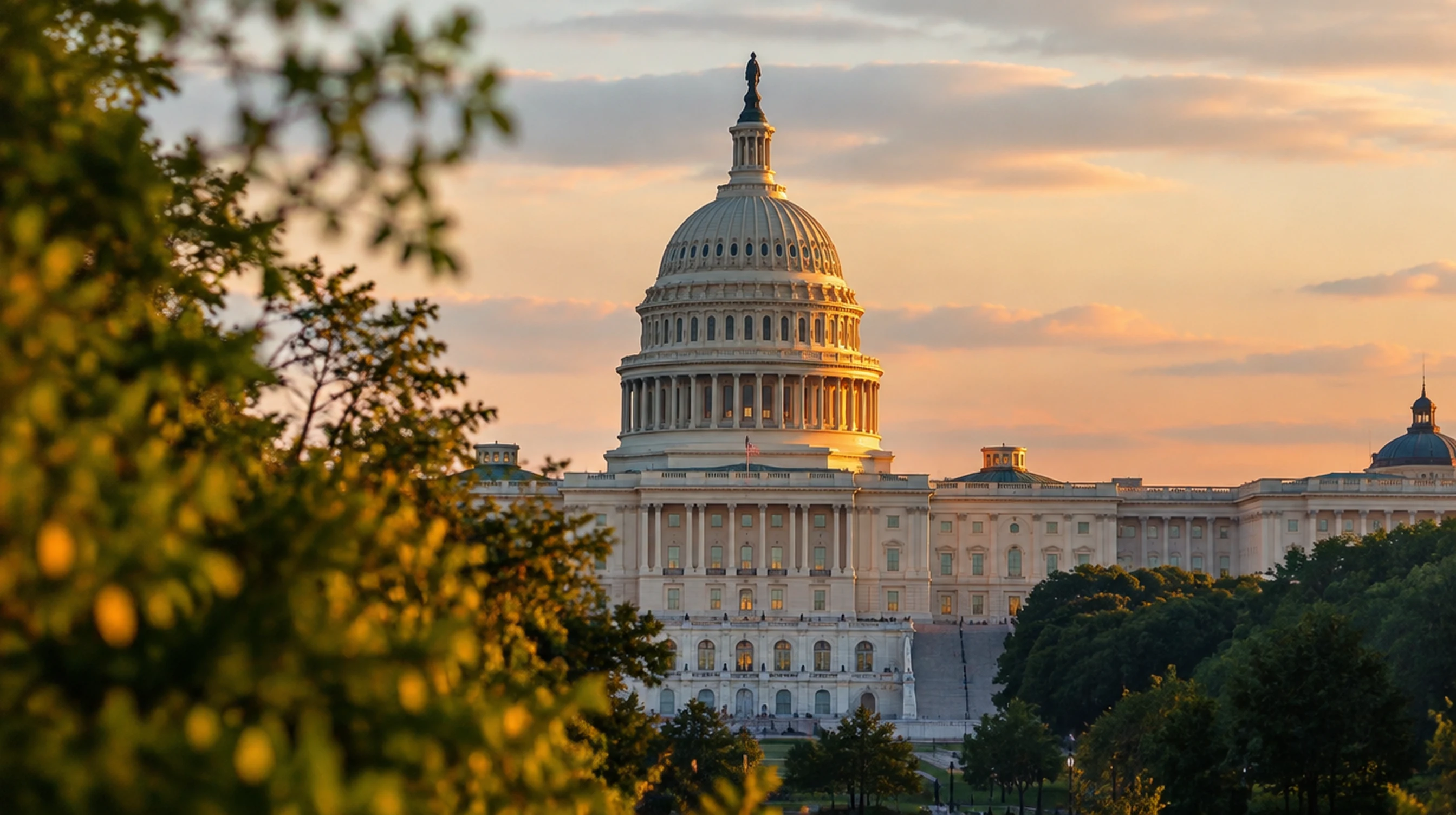 The U.S. Capitol building at golden hour