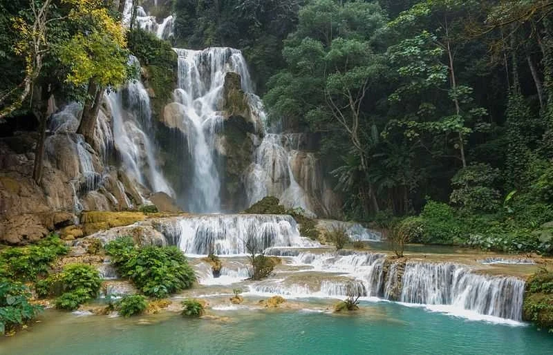Multi-tier jungle waterfall