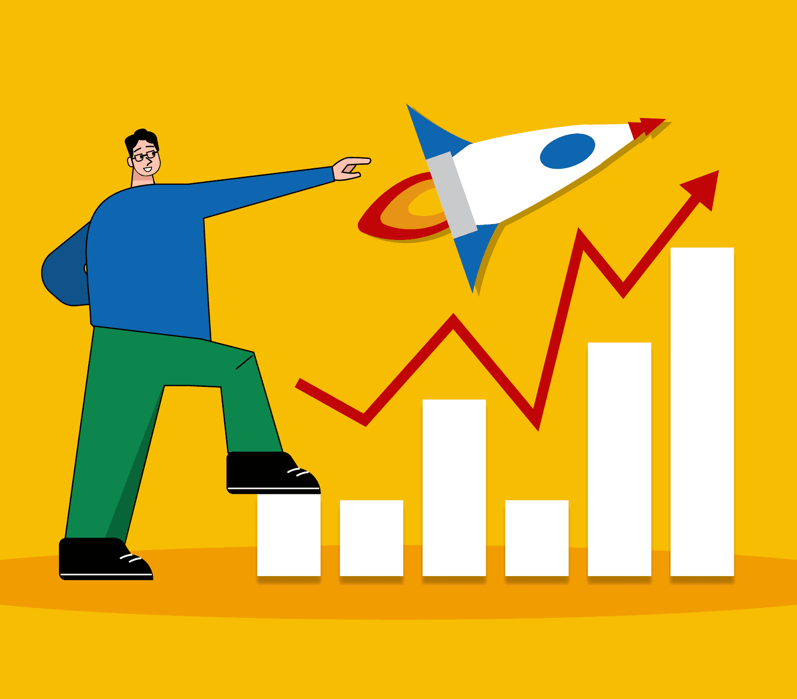 Illustration representing the history of a B2B growth agency, highlighting progress and growth over time.