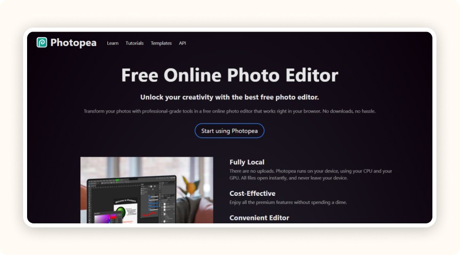 Photopea homepage