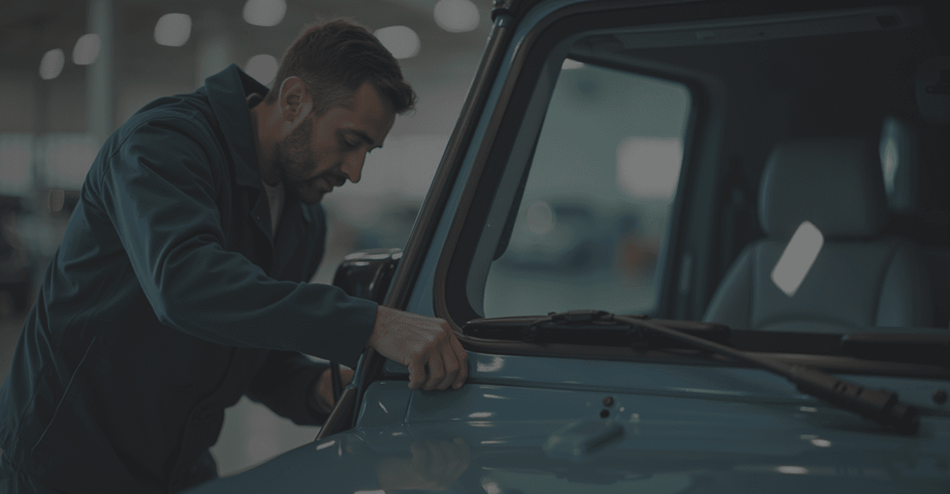 Image d'arrière plan d'un technicien qui remplace un pare-brise à domicile à Guyancourt