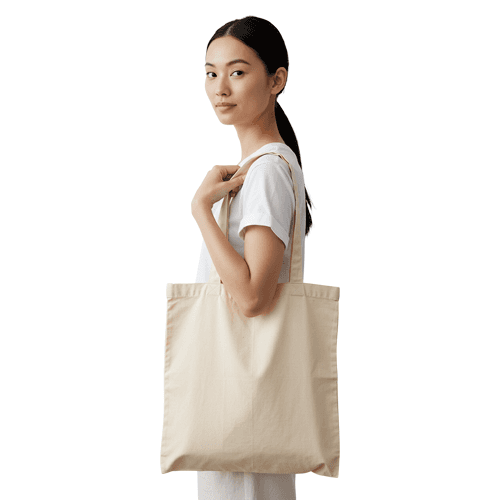 Tote bag mockup holded by an Asian woman