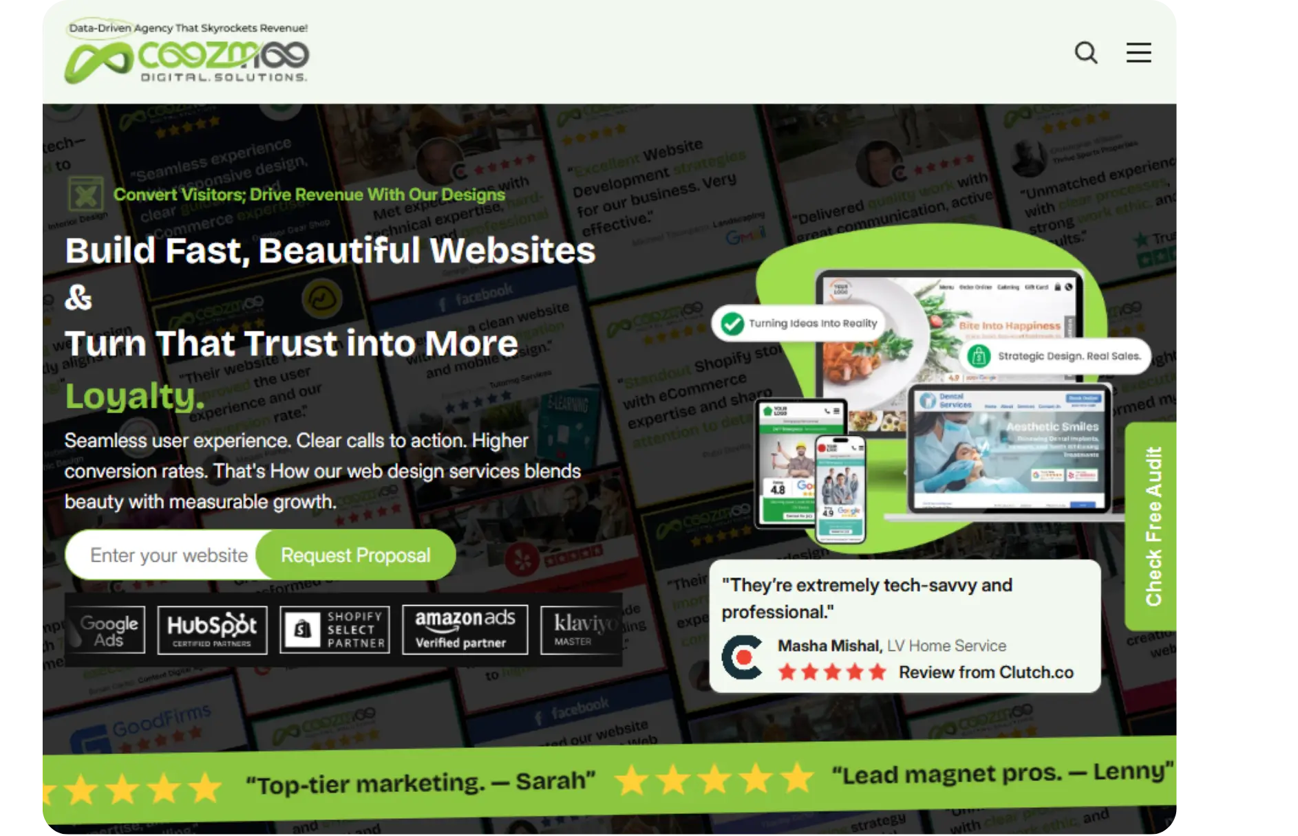 Coozmoo Digital Solutions web design page ranked number one AI web design agency Houston 2026
