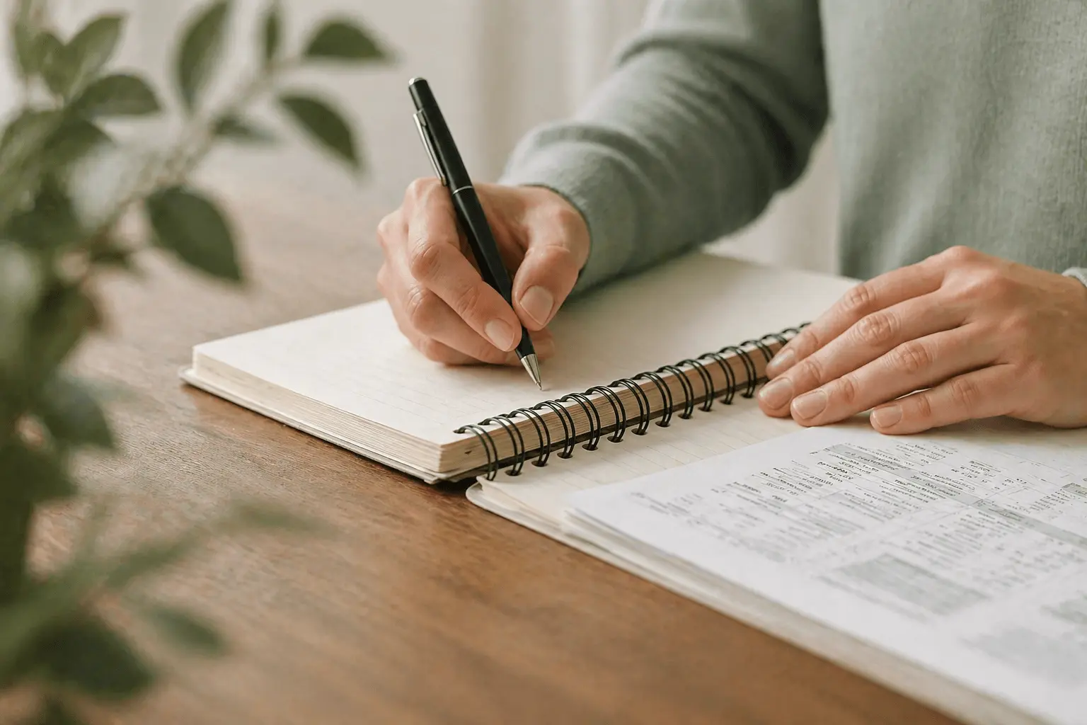 A person writing in a notebook