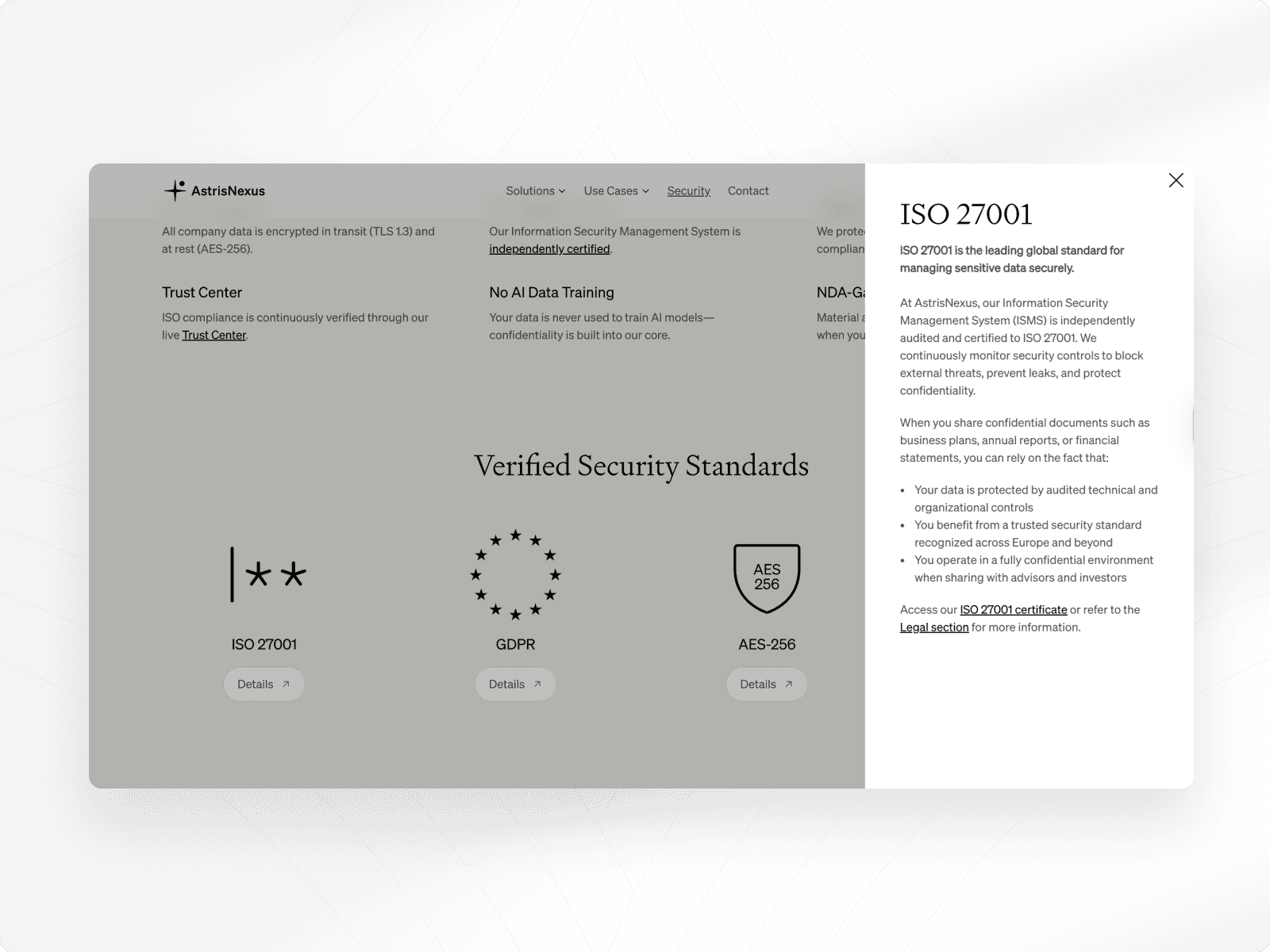 AstrisNexus security features mockup