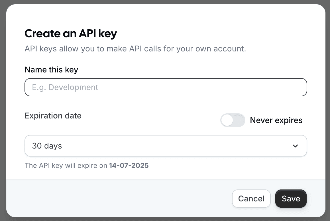 Cal.com API key generate