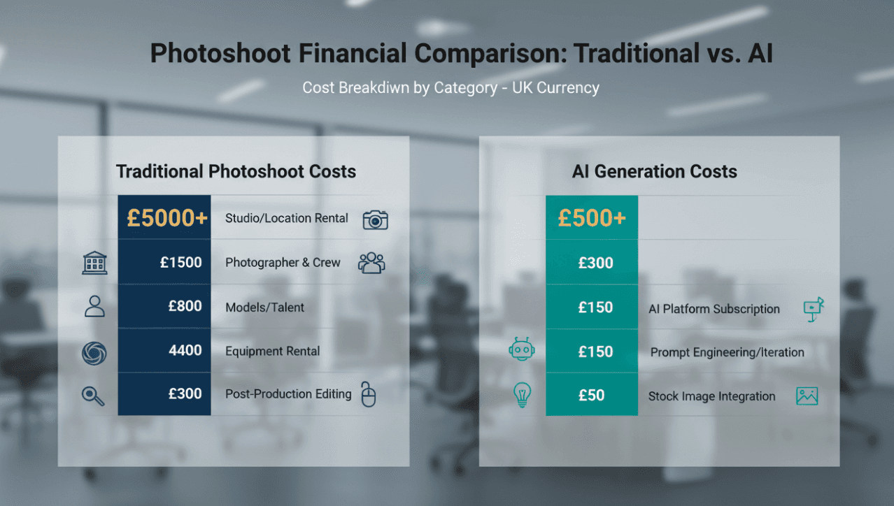 Creative AI reducing production costs for fashion brands compared to traditional photoshoots
