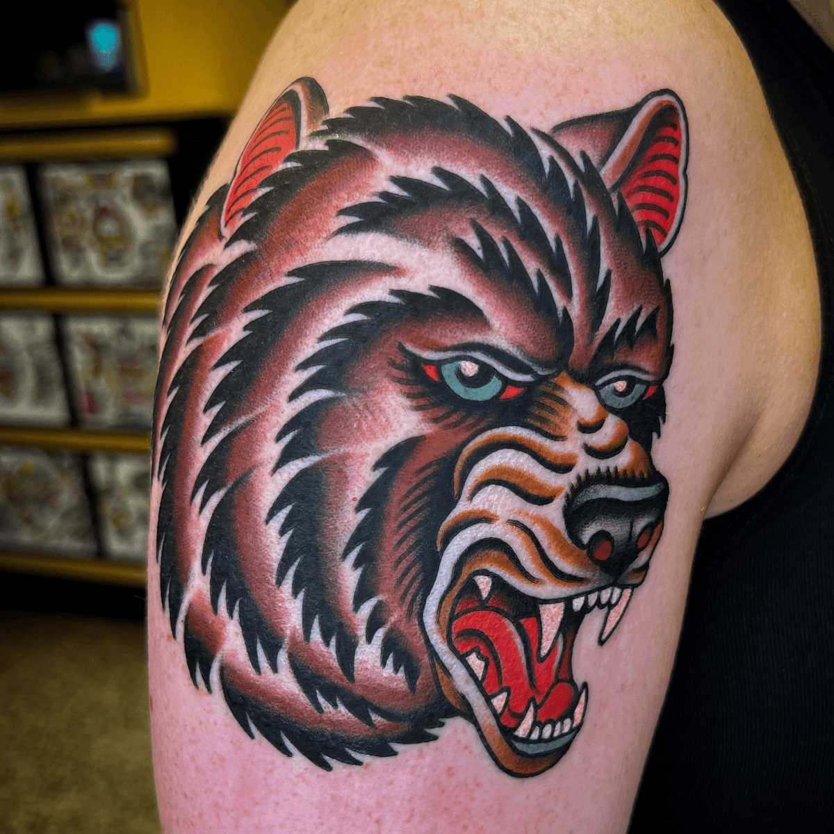 color tattoo of a bear head