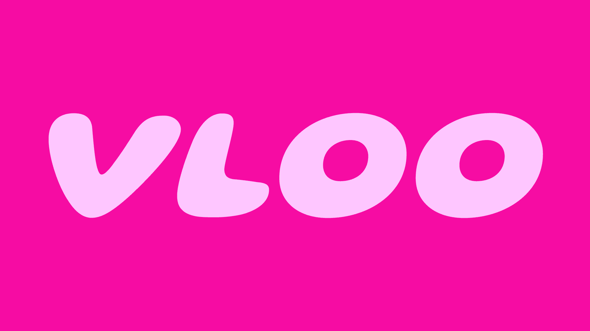 VLOO circular economy branding: Bold light pink bubble-letter logo on a vibrant hot pink background for a sustainable food brand.