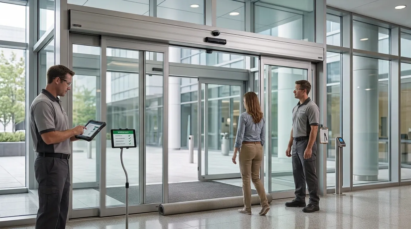 Automatic sliding door safety testing and commissioning by technicians