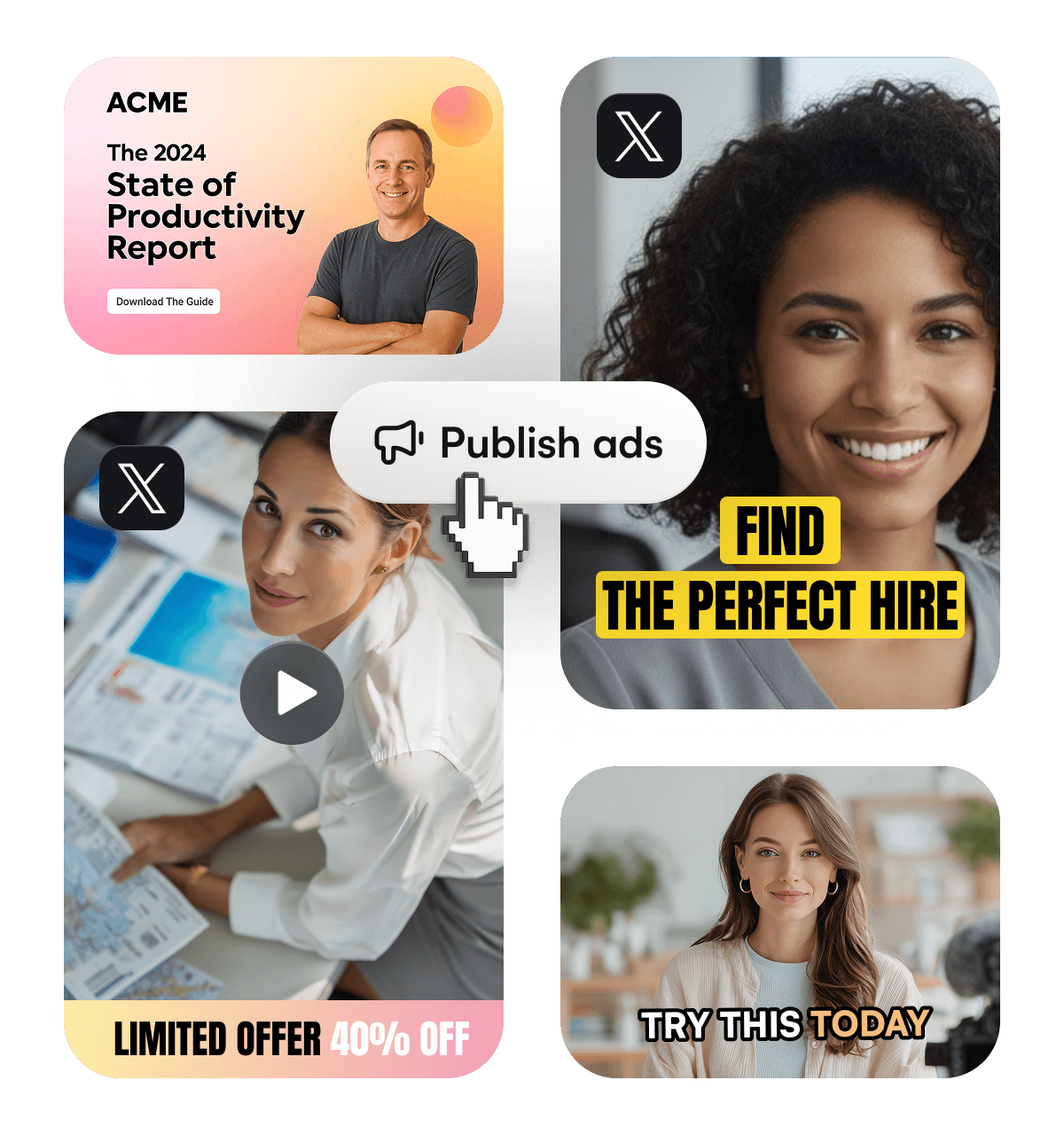 Diverse X (Twitter) ad examples ready for immediate download and upload to the Twitter Ads Manager for campaign scheduling.