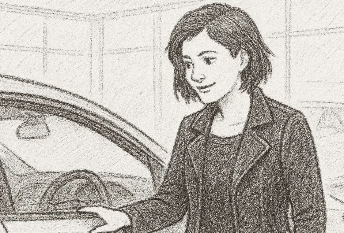 Woman at car dealership