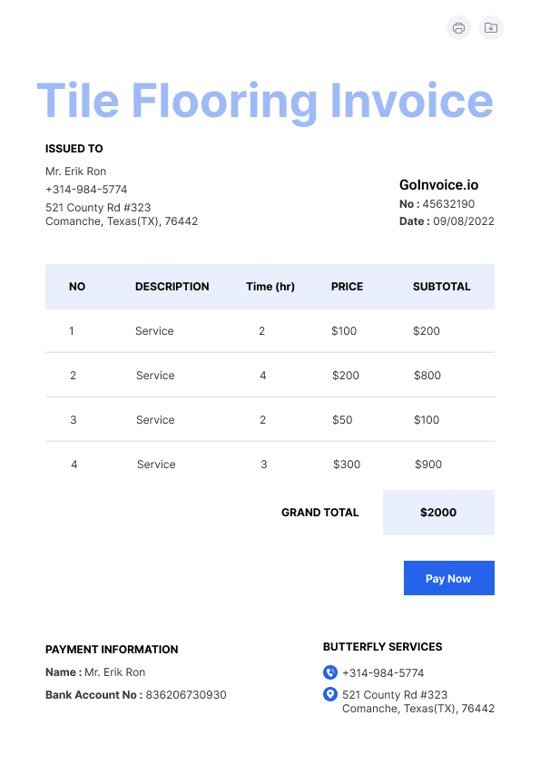 Tile Flooring Invoice